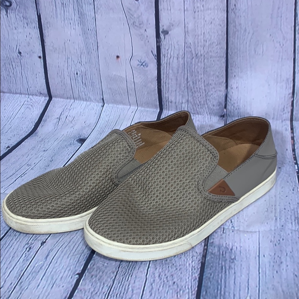 Olukai Womens Pehuea Slip-On Sneaker Shoe Gray Tan Size W9 Breathable Outdoor